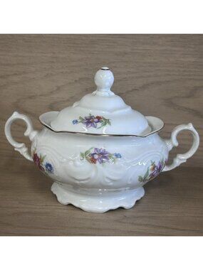 Vintage Sugar Bowl Wawel Poland Meissen Floral Pink Rose WAVMEF